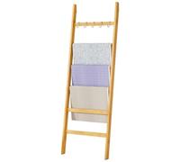 Yorbay Scala Portasciugamani in Bambù a 6 Pioli: Scala Porta Abiti con 2 Cinghie di Sicurezza e 5 Ganci - Portasciugamani Decorativa per Bagno Camera da Letto Piscina HxB 170 x 60 cm (Bambù)