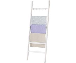 Yorbay Scala Portasciugamani in Bambù a 6 Pioli: Scala Porta Abiti con 2 Cinghie di Sicurezza e 5 Ganci - Portasciugamani Decorativa per Bagno Camera da Letto Piscina HxB 170 x 60 cm (Bianco)