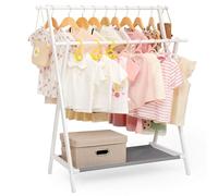 Yorbay Stand Appendiabiti per Bambini con 4 ganci, Attaccapanni per Bambini con Ripiano Inferiore per lo Stoccaggio, Attaccapanni per Bambini, Piccolo e Pieghevole, in Bambù (Bianco)