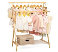 Yorbay Stand Appendiabiti per Bambini con 4 ganci, Attaccapanni per Bambini con Ripiano Inferiore per lo Stoccaggio, Attaccapanni per Bambini, Piccolo e Pieghevole, in Bambù (Naturale)