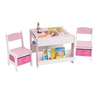 Yorbay Tavolo per Bambini con 2 Sedie, Set di Mobili per Bambini in Legno con Vano Portaoggetti e Scaffalature, 3 in 1, Tavolo da Attività e Tavolo da Tavolo, Cameretta dei Bambini,Sala Giochi