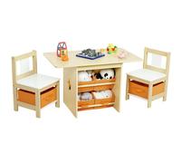 Yorbay Tavolo per Bambini con 2 Sedie, Tavolino con 6 Scatole Portaoggetti, Set di Sedie per Cameretta dei Bambini in età Prescolare, Mobili (Naturale)