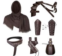 YORDET Accessori Medievali da Cavaliere per Uomo Cintura in Pelle Rinascente Sciarpa Retrò Bracciali Cintura Borsa da Bracciale Set di Accessori Medievali Retrò, Marrone, Taglia unica