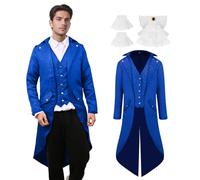 YORDET Cappotto da uomo medievale steampunk, gotico retrò, giacca vittoriana da uomo, costume cosplay da vampiro (blu, M)