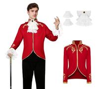 YORDET Costume da principe gotico da uomo, giacca steampunk, cappotto medievale da uomo, smoking per Halloween, cosplay retrò (Rosso, L)