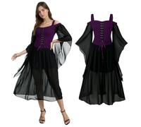 YORDET Costume medievale da donna, gotico, con maniche a tromba, rinascimentale, corsetto per feste di Halloween (viola, 3XL)