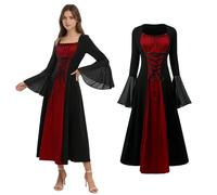 YORDET Costume rinascimentale da donna, abito medievale con maniche a tromba, abito da vampiro, gotico da donna, per feste di Halloween (S)