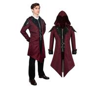 YORDET Giacca da uomo medievale cappotto con cappuccio gotico frack uomo cappotto vittoriano vintage con cappuccio halloween party carnevale cosplay abbigliamento (Rosso, L)