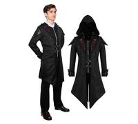 YORDET Giacca da uomo medievale cappotto con cappuccio gotico frack uomo cappotto vittoriano vintage con cappuccio halloween party carnevale cosplay abbigliamento (Nero, S)