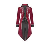 YORDET Giacca da uomo medievale steampunk frack cappotto gotico cortile vittoriano ricamo cappotto rinascimentale retrò festa vampiro cosplay costumi per adulti (Rosso, 3XL)