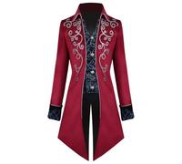 YORDET Steampunk, cappotto da uomo con frack gotico, retrò, medievale, rinascimentale, gonna vittoriana, costume per cosplay di Halloween (Rosso, L)