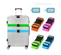 YORFULL Cinghia per Valigia 4 Pezzi, Cinghie Valigie con 2 Etichette per Valigie Aereo, Fissaggio Valigie Cintura Sicurezza Regolabile, Accessori Indispensabili per Viaggiare