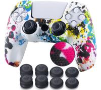 YoRHa 1 cover in gomma di silicone con stampa borchiata per controller Dualsense PS5 x 1 (graffiti) con impugnature per pollice Pro x 8
