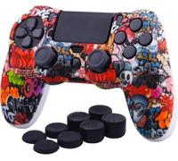 YoRHa 1 custodia in silicone mimetico con stampa a trasferimento d'acqua per controller PS4/slim/Pro (teschio graffiti) con impugnature professionali per pollice x 8