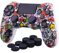 YoRHa 1 custodia in silicone mimetico con stampa a trasferimento d'acqua per controller PS4/slim/Pro (graffiti adorabili) con impugnature per pollice professionali x 8