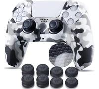 YoRHa 10 cover in gomma siliconica con stampa borchiata per controller Dualsense PS5 x 1 (bianco mimetico) con impugnature per pollice Pro