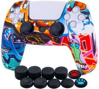 YoRHa 10 cover in silicone ispessito con stampa a trasferimento d'acqua per controller Dualsense PS5 (fumetti graffiti) con impugnature per pollice