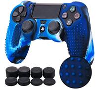YoRHa Borchie Cassa pelle copertura silicone skin cover Custodia per PS4/Slim/Pro Controller x 1 (camuffare blu) Con PRO presa del pollice thumb grips x 8