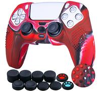 YoRHa Borchie Cassa pelle copertura silicone skin Cover Custodia per PS5 Dualsense Controller x 1 (Rosso Mimetico) Con PRO presa del pollice thumb grips x 8