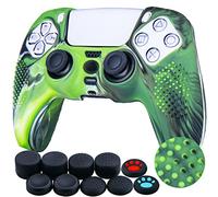 YoRHa Borchie Cassa pelle copertura silicone skin Cover Custodia per PS5 Dualsense Controller x 1 (Verde Mimetico) Con PRO presa del pollice thumb grips x 8