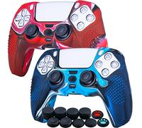 YoRHa Borchie Cassa Pelle Copertura Silicone skin Cover Custodia per PS5 Dualsense Controller x 2 (Camouflage Rosso + Blu) Con PRO Presa del Pollice Thumb Grips x 8