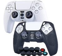 YoRHa Borchie Cassa Pelle Copertura Silicone skin Cover Custodia per PS5 Dualsense Controller x 2 (Nero) Con PRO Presa del Pollice Thumb Grips x 8