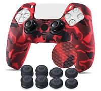 YoRHa Borchie Stampato Cassa pelle copertura silicone skin Cover Custodia per PS5 Dualsense Controller x 1 (Rosso) Con PRO presa del pollice thumb grips x 8