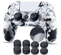 YoRHa Borchie Stampato Cassa pelle copertura silicone skin Cover Custodia per PS5 Dualsense Controller x 1 (Camouflage bianco) Con PRO presa del pollice thumb grips x 8