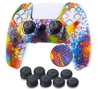 YoRHa Borchie Stampato Cassa pelle copertura silicone skin Cover Custodia per PS5 Dualsense Controller x 1 (Spruzzi di vernice) Con PRO presa del pollice thumb grips x 8