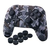 YoRHa Borchie Trasferimento Stampa Cassa Pelle Copertura Silicone Skin Cover Custodia per Switch Pro Controller x 1 (Camouflage Grey) Con PRO Presa Del Pollice Thumb Grips x 8