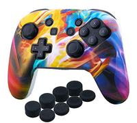 YoRHa Borchie Trasferimento Stampa Cassa Pelle Copertura Silicone Skin Cover Custodia per Switch Pro Controller x 1 (Flusso Colorato) Con PRO Presa Del Pollice Thumb Grips x 8