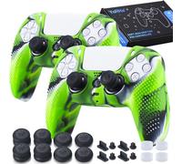 YoRHa Cover in silicone per controller PS5 x 2 (verde mimetico) con impugnature per pollice x 8, spine x 8, protezioni analogiche x 4