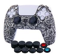 YoRHa Custodia in Silicone Addensato Stampa Cover Skin per PS5 Dualsense Controller (Foglie Bianca) x 1 con Copri levette Analogiche x 10