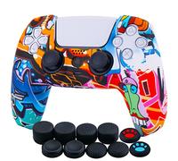 YoRHa Custodia in Silicone Addensato Stampa Cover Skin per PS5 Dualsense Controller (Graffiti comici) x 1 con Copri levette Analogiche x 10