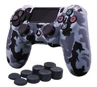YoRHa Custodia in silicone con stampa a trasferimento d'acqua mimetica per controller Sony PS4/slim/Pro Dualshock 4 x 1 (neve) con impugnature professionali per pollice x 8