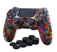 YoRHa Custodia in silicone con stampa a trasferimento d'acqua mimetica per controller Sony PS4/slim/Pro Dualshock 4 x 1 (bestie) con impugnature professionali per pollice x 8 (lo stile può variare)