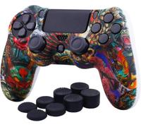 YoRHa Custodia in silicone con stampa a trasferimento d'acqua mimetica per controller Sony PS4/slim/Pro Dualshock 4 x 1 (bestie) con impugnature professionali per pollice x 8 (lo stile può variare)