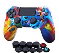 YoRHa Custodia in silicone con stampa a trasferimento d'acqua per controller Sony PS4/Slim/Pro Dualshock 4 x 1 (flusso colorato) con impugnature per pollice x 10