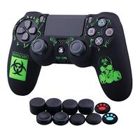 YoRHa Custodia in silicone intagliata al laser per Sony PS4/slim/Pro Dualshock 4 Controller x 1 (BH) con impugnature per pollice x 10