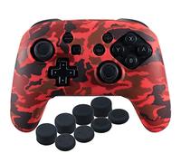 YoRHa Custodia protettiva in silicone con borchie per controller ufficiale Nitendo Switch Pro x 1 (rosso) con impugnature Pro Thumb x 8