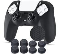 YoRHa Grip Texture Silicone Skin per PS5 Dualsense Controller x 1 (nero) con Pro Thumb Grips x 8