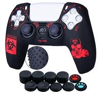 YoRHa Intaglio Laser Cassa Pelle Copertura Silicone Skin Cover Custodia per PS5 Dualsense Controller x 1 (BH Rosso) Con PRO Presa del Pollice Thumb Grips x 8
