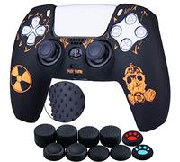 YoRHa Intaglio Laser Cassa Pelle Copertura Silicone Skin Cover Custodia per PS5 Dualsense Controller x 1 (Arancio di radiazione) Con PRO Presa del Pollice Thumb Grips x 8