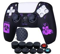 YoRHa Intaglio Laser Cassa Pelle Copertura Silicone Skin Cover Custodia per PS5 Dualsense Controller x 1 (BH Viola) Con PRO Presa del Pollice Thumb Grips x 8