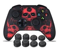 YoRHa Intaglio Laser Silicone Pelle Cassa Skin per Controller Xbox One S/X x 1 (Red) con Thumb Grips x 8