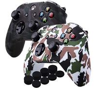 YoRHa Stampa a trasferimento d'acqua Cassa pelle copertura silicone skin cover Custodia per Microsoft Xbox One X&Xbox One S controller x2(grigio&nero) Con PRO presa del pollice thumb gripsx 8