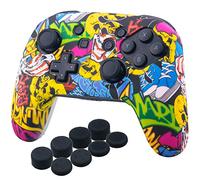 YoRHa Studded - Custodia in silicone con stampa di trasferimento per la pelle, solo per ufficiale Switch Pro Controller x 1 (teschio) con inserti Pro Thumb Grips x 8