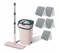 York Kit Lavapavimenti Piatto con Secchio Strizzatore "Handy" + 5 Panni in Microfibra - Set Completo Pulizia "Mani Pulite" - Secchio Compatto a 2 Scomparti (Lavaggio e Asciugatura) - Verde/Rosa