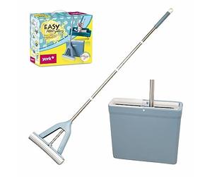 York Mocio Easy con Spugna PVA Super Assorbente 34 cm Set Lavapavimenti con Secchio e Manico Telescopico 130 cm Sistema di Strizzatura Automatica Mani Pulite per Parquet e Piastrelle Blu