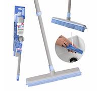 YORK Scopa in Gomma con Tiracqua e Manico Telescopico Ioni d'Argento Bacteria Stop per Peli di Animali e Tappeti Spazzola Professionale per Pavimenti e Liquidi Grigio e Blu 24 x 5 x 74-140 cm